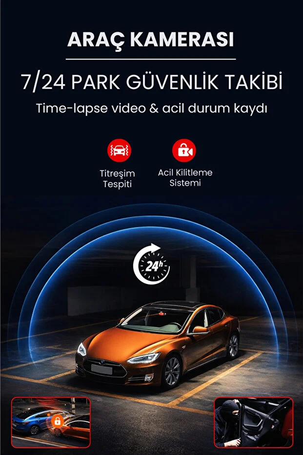 Full HD 1080P Araç İçi Kamera 170° Geniş Açı Gece Görüşlü Döngüsel Kayıt 3 Kanallı Dash Cam